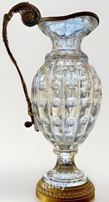 Antique French Empire Baccarat Cut Crystal Glass & Ormolu Bronze Ewer Jug 1860