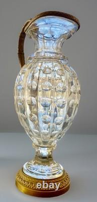Antique French Empire Baccarat Cut Crystal Glass & Ormolu Bronze Ewer Jug 1860