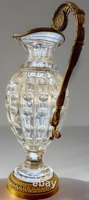 Antique French Empire Baccarat Cut Crystal Glass & Ormolu Bronze Ewer Jug 1860