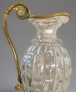 Antique French Empire Baccarat Cut Crystal Glass & Ormolu Bronze Ewer Jug 1860