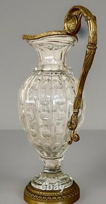 Antique French Empire Baccarat Cut Crystal Glass & Ormolu Bronze Ewer Jug 1860