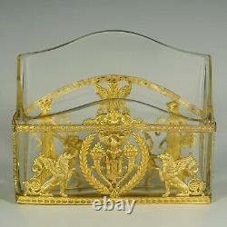 Antique French Gilt Bronze Ormolu Empire Style Cut Crystal Letter Rack Holder