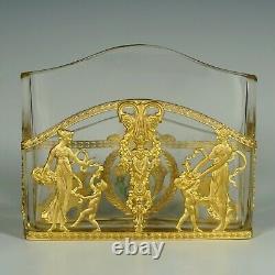 Antique French Gilt Bronze Ormolu Empire Style Cut Crystal Letter Rack Holder