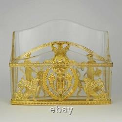 Antique French Gilt Bronze Ormolu Empire Style Cut Crystal Letter Rack Holder