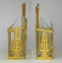 Antique French Gilt Bronze Ormolu Empire Style Cut Crystal Letter Rack Holder