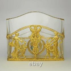 Antique French Gilt Bronze Ormolu Empire Style Cut Crystal Letter Rack Holder