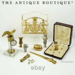 Antique French Gilt Bronze Ormolu Empire Style Cut Crystal Letter Rack Holder