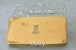 Antique French Gold On Sterling Silver Cut Glass Crystal Crown Mono Perfume Box