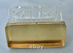 Antique French Gold On Sterling Silver Cut Glass Crystal Crown Mono Perfume Box