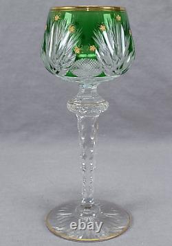 Antique French Green Cut to Clear & Raised Gold Crystal Hock Wine Glass