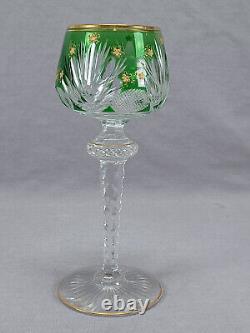 Antique French Green Cut to Clear & Raised Gold Crystal Hock Wine Glass