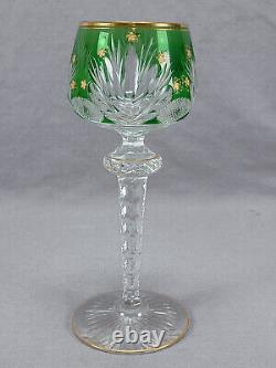 Antique French Green Cut to Clear & Raised Gold Crystal Hock Wine Glass