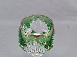 Antique French Green Cut to Clear & Raised Gold Crystal Hock Wine Glass