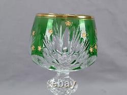Antique French Green Cut to Clear & Raised Gold Crystal Hock Wine Glass