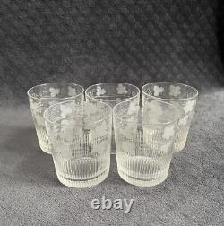 Antique French Hand Cut Engraved Grapevines Crystal Glass Liquor Glasses