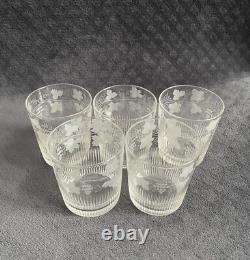 Antique French Hand Cut Engraved Grapevines Crystal Glass Liquor Glasses
