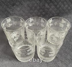 Antique French Hand Cut Engraved Grapevines Crystal Glass Liquor Glasses