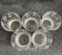 Antique French Hand Cut Engraved Grapevines Crystal Glass Liquor Glasses