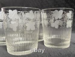 Antique French Hand Cut Engraved Grapevines Crystal Glass Liquor Glasses