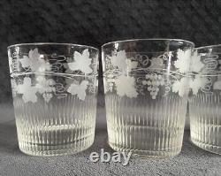 Antique French Hand Cut Engraved Grapevines Crystal Glass Liquor Glasses