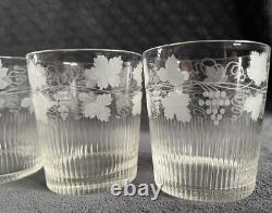 Antique French Hand Cut Engraved Grapevines Crystal Glass Liquor Glasses