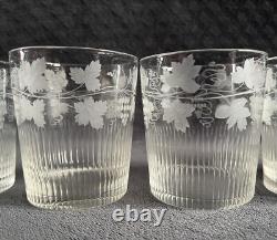 Antique French Hand Cut Engraved Grapevines Crystal Glass Liquor Glasses