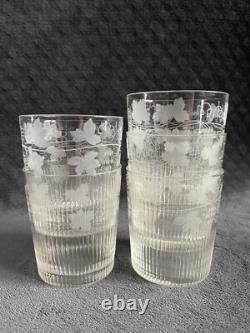Antique French Hand Cut Engraved Grapevines Crystal Glass Liquor Glasses