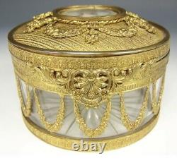 Antique French Queen Marie Antoinette Roses Bronze Ormolu Cut Crystal Hinged Box