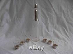 Antique French Sterling Silver Cut Crystal Liquor Set, Seven Pieces