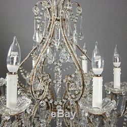 Antique French Style Cut Glass and Bronze Six-Light Chandelier, circa 1930