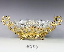 Antique French clear crystal glass cut Bowl ormolu mounts Centerpiece