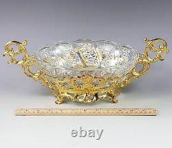 Antique French clear crystal glass cut Bowl ormolu mounts Centerpiece