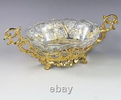 Antique French clear crystal glass cut Bowl ormolu mounts Centerpiece