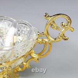 Antique French clear crystal glass cut Bowl ormolu mounts Centerpiece