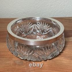 Antique German 800 Silver Rim Cut Glass Crystal Bowl Candy Dish Starburst Fan 6