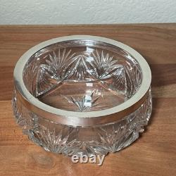 Antique German 800 Silver Rim Cut Glass Crystal Bowl Candy Dish Starburst Fan 6