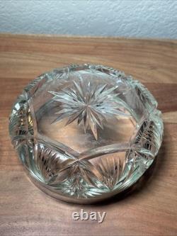 Antique German 800 Silver Rim Cut Glass Crystal Bowl Candy Dish Starburst Fan 6