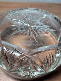 Antique German 800 Silver Rim Cut Glass Crystal Bowl Candy Dish Starburst Fan 6