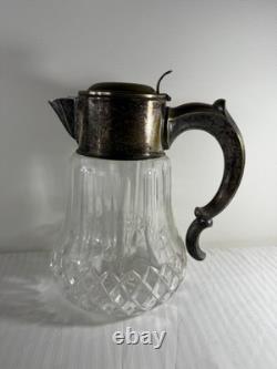Antique German Silver-Plated Cut Crystal Pitcher with Lids & Glass Insert