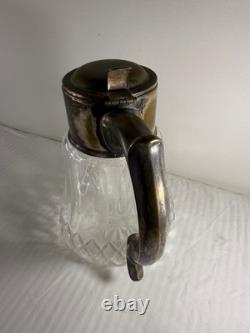 Antique German Silver-Plated Cut Crystal Pitcher with Lids & Glass Insert