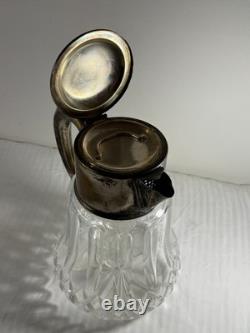 Antique German Silver-Plated Cut Crystal Pitcher with Lids & Glass Insert