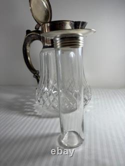 Antique German Silver-Plated Cut Crystal Pitcher with Lids & Glass Insert