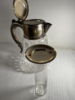 Antique German Silver-Plated Cut Crystal Pitcher with Lids & Glass Insert