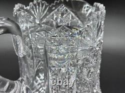 Antique Glass 6-3/4 ABP Cut Crystal 2 Qt. Water Pitcher Hobstar Pineapple Fan