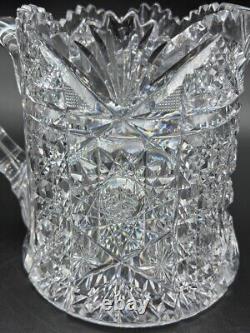 Antique Glass 6-3/4 ABP Cut Crystal 2 Qt. Water Pitcher Hobstar Pineapple Fan