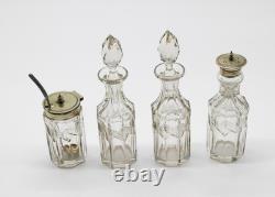 Antique Glass Cruet Set Sterling Spoon EPNS Stand Cut Crystal