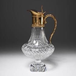 Antique Gold Gilt Large Cut Crystal Glass Ewer Pitcher Italy 15h 7.5dia