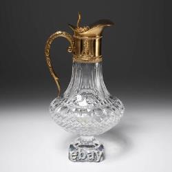Antique Gold Gilt Large Cut Crystal Glass Ewer Pitcher Italy 15h 7.5dia