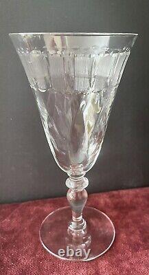 Antique HAWKES ABP Crystal Water/Wine Goblets Etched with Sheraton Border Set 9