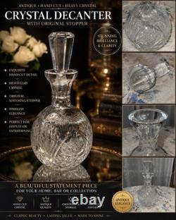 Antique Hand Cut Crystal Decanter With Original Stopper Heavy Glass